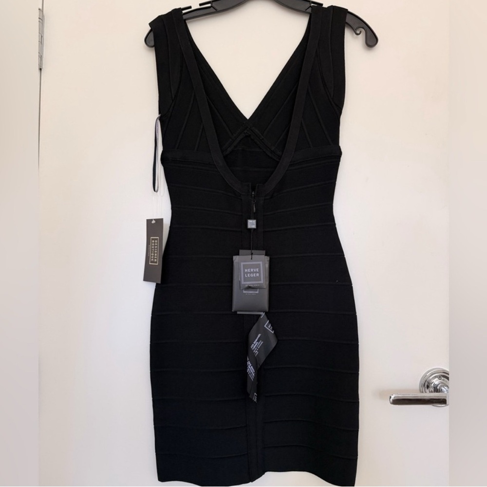 (NWT) HERVE LEGER BODYCON BLACK DRESS - Picture 2 of 2
